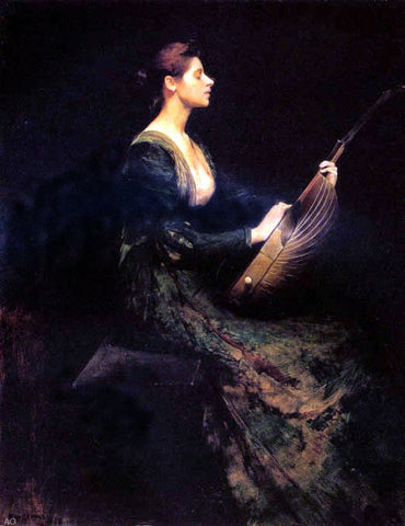  Thomas Wilmer Dewing Lady with a Lute - Hand Painted Oil Painting