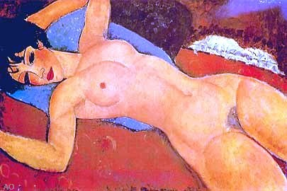 Amedeo Modigliani Reclining Nude on a Blue Cushion (also known as Red Nude) - Hand Painted Oil Painting