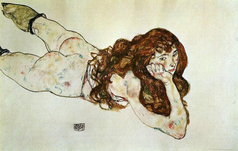  Egon Schiele Female Nude Lying on Her Stomach - Hand Painted Oil Painting