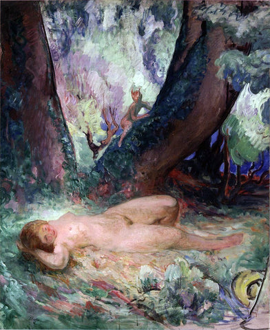  Henri Lebasque Nude in a Garden with a Satyr - Hand Painted Oil Painting