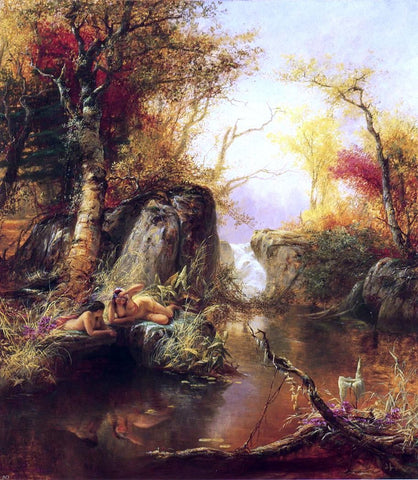  Jerome B. Thompson Indian Idyll - Hand Painted Oil Painting