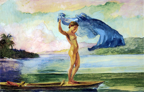  John La Farge Fayaway Sails Her Boat, Samoa - Hand Painted Oil Painting