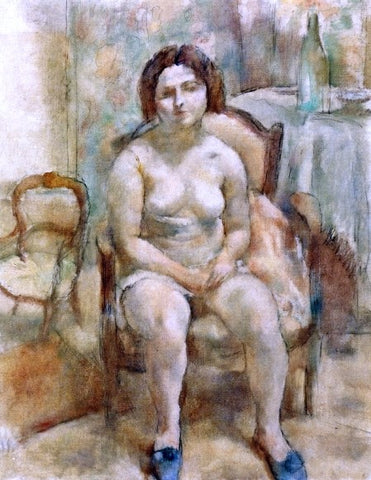  Jules Pascin Seated Nude with Blue Slippers - Hand Painted Oil Painting