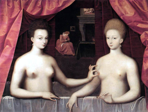  Masters of the Fontainebleau School Gabrielle d'Estrees and one of her Sisters - Hand Painted Oil Painting