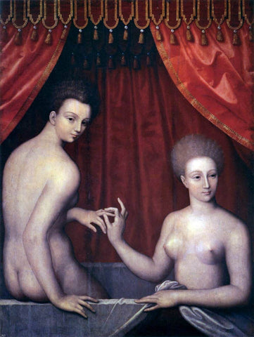 Masters of the Fontainebleau School Portrait of Gabrielle d'Estrees with her Sister - Hand Painted Oil Painting