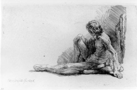  Rembrandt Van Rijn The Nude Man Seated on the Ground with One Leg Extended - Hand Painted Oil Painting