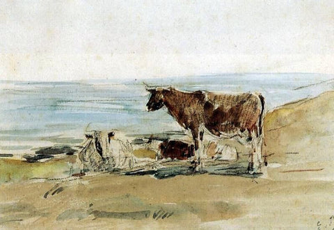  Eugene-Louis Boudin Cows near the Shore - Hand Painted Oil Painting