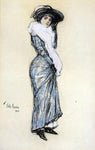  Frederick Childe Hassam Portrait of a Lady in Blue Dress - Hand Painted Oil Painting