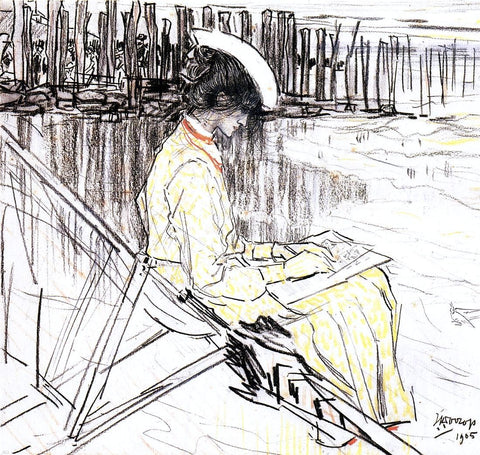  Jan Toorop Portrait of Emma Bellwidt on the Beach at Domburg - Hand Painted Oil Painting
