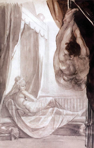  John Henry Fuseli Brunhilde Observing Gunther, Whom She  Has Tied to the Ceiling - Hand Painted Oil Painting