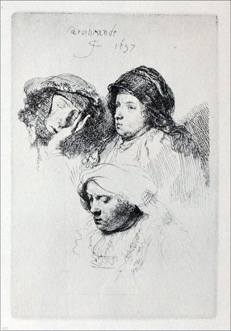  Rembrandt Van Rijn Three Heads of Women, One Asleep - Hand Painted Oil Painting