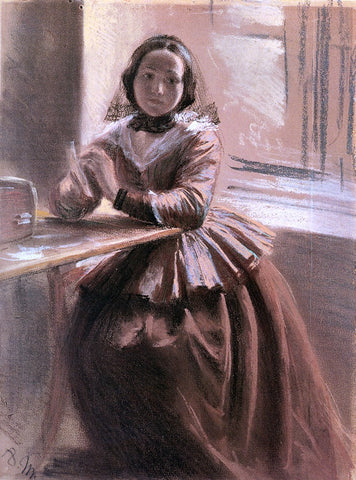  Adolph Von Menzel Emilie, Die Schwester Menzels - Hand Painted Oil Painting