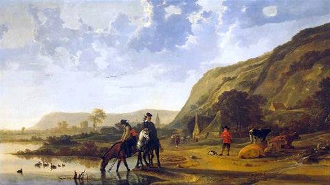  Aelbert Cuyp River Landscape with Riders - Hand Painted Oil Painting