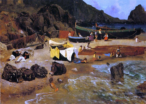  Albert Bierstadt Fishing Boats at Capri - Hand Painted Oil Painting