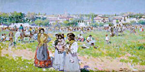  Alberto Pla Y Rubio Fiesta en el Campo - Hand Painted Oil Painting