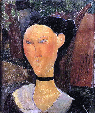  Amedeo Modigliani Woman with Velvet Ribbon (also known as The Black Border) - Hand Painted Oil Painting