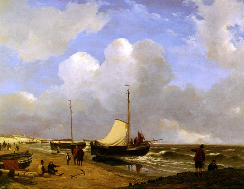  Andreas Schelfhout Moored on the Beach - Hand Painted Oil Painting