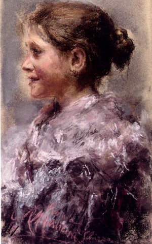  Antonio Mancini Portrait of a Young Girl - Hand Painted Oil Painting