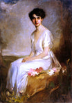  Artur Lajos Halmi Portrait of an Elegant Young Woman in a White Dress - Hand Painted Oil Painting