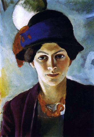  August Macke Portrait of the Artist's Wife with Hat - Hand Painted Oil Painting
