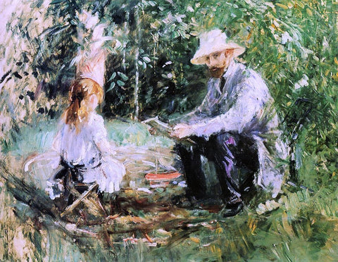 Berthe Morisot Eugene Manet and His Daughter in the Garden - Hand Painted Oil Painting