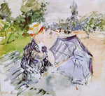  Berthe Morisot Lady with a Parasol Sitting in a Park - Hand Painted Oil Painting