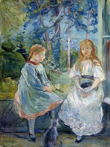 Berthe Morisot Little Girls at the Window (Jeanne and Edma Bodeau) - Hand Painted Oil Painting