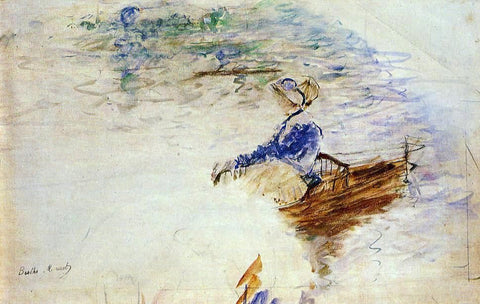  Berthe Morisot Young Woman in a Rowboat, Eventail - Hand Painted Oil Painting