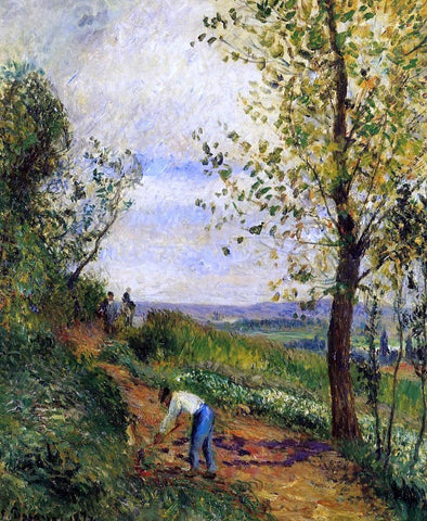  Camille Pissarro Landscape with a Man Digging - Hand Painted Oil Painting