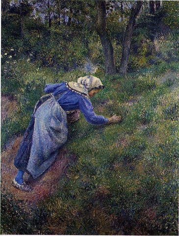  Camille Pissarro Peasant Gathering Grass - Hand Painted Oil Painting
