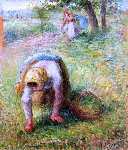  Camille Pissarro Peasants Gathering Grass - Hand Painted Oil Painting