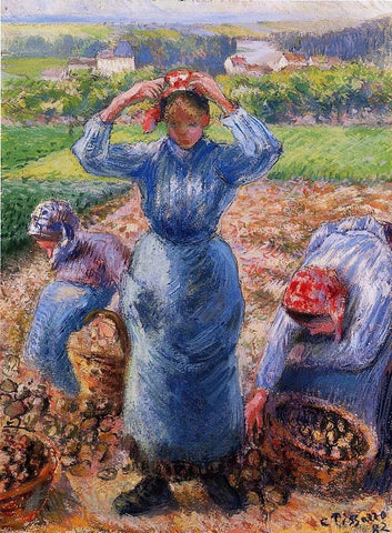  Camille Pissarro Peasants Harvesting Potatoes - Hand Painted Oil Painting