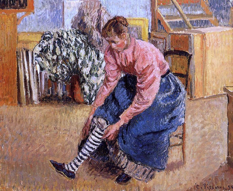  Camille Pissarro Woman Putting on Her Stockings - Hand Painted Oil Painting