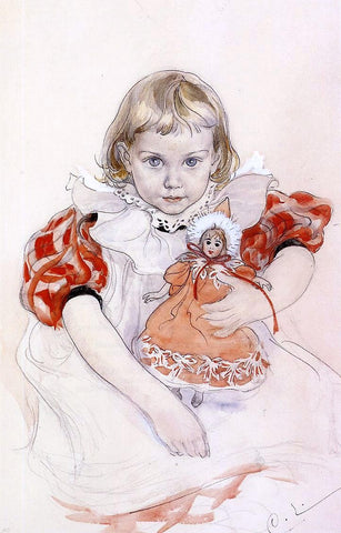  Carl Larsson A Young Girl with a Doll - Hand Painted Oil Painting