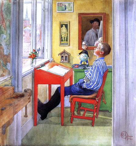  Carl Larsson Esbjorn Doing His Homework - Hand Painted Oil Painting