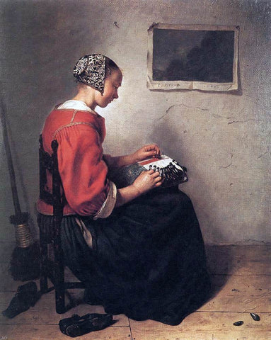  Caspar Netscher The Lace-Maker - Hand Painted Oil Painting