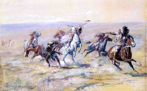  Charles Marion Russell When Sioux and Blackfoot Meet - Hand Painted Oil Painting