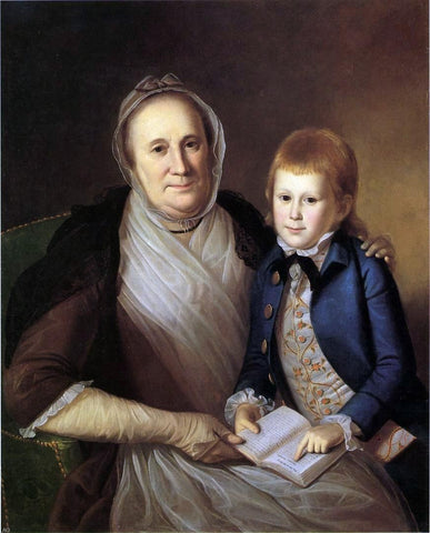  Charles Willson Peale Mrs. James Smith and Grandson - Hand Painted Oil Painting