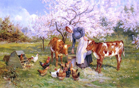  Claude Cardon Feeding Time In The Orchard - Hand Painted Oil Painting
