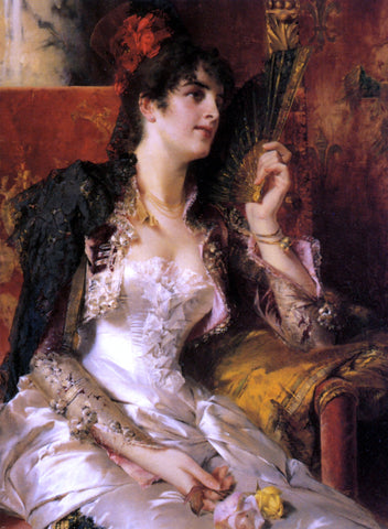  Conrad Kiesel Senorita with a Fan - Hand Painted Oil Painting