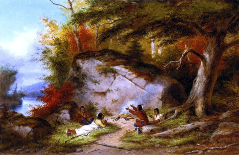  Cornelius Krieghoff Indian Campfire at Big Rock - Hand Painted Oil Painting