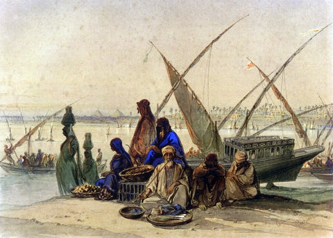  Count Amadeo Preziosi On the Banks of the Nile, Cairo - Hand Painted Oil Painting