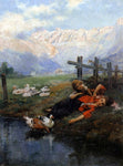  Daniel Hernandez Children and Geese by a Pond - Hand Painted Oil Painting
