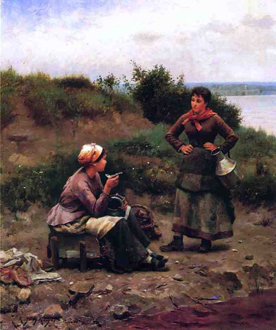  Daniel Ridgway Knight Discussion Between Two Young Ladies - Hand Painted Oil Painting