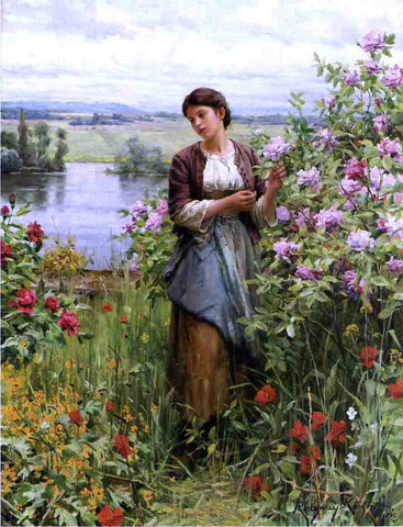  Daniel Ridgway Knight Julia among the Roses - Hand Painted Oil Painting