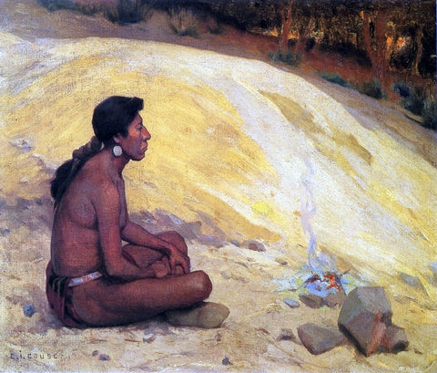  E Irving Couse Indian Seated by a Campfire - Hand Painted Oil Painting