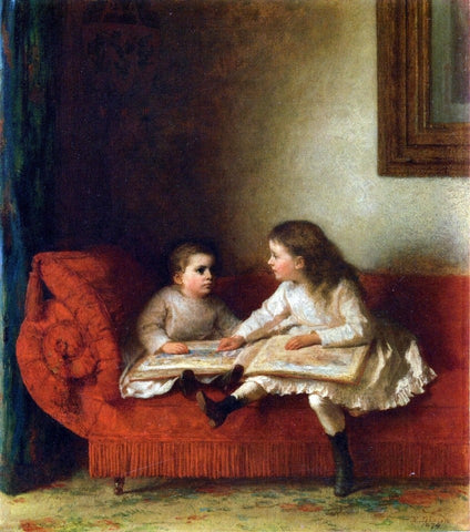  Eastman Johnson The Lesson (also known as The Lesson with Page N.O.P. of the Alphabet Book) - Hand Painted Oil Painting
