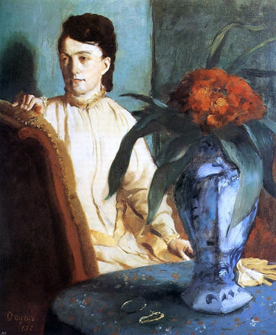  Edgar Degas Woman with a Vase of Flowers (also known as Estelle Musson De Gas) - Hand Painted Oil Painting