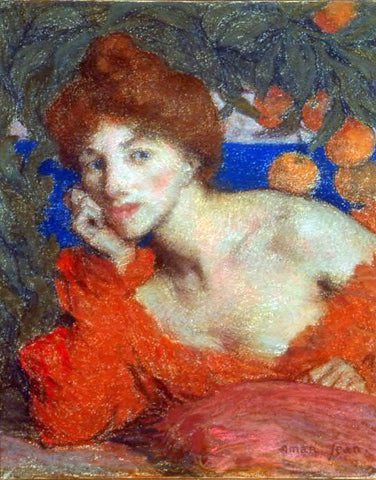 Edmond Francois Aman-Jean Sous les Orangers (Femme a Amalfi) - Hand Painted Oil Painting