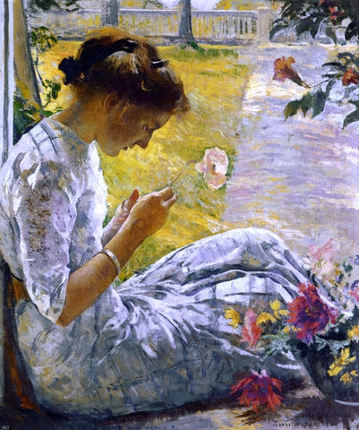  Edmund Tarbell Mercie Cutting Flowers - Hand Painted Oil Painting